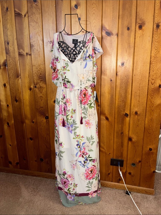 Adrianna Papell Dresses & Skirts - Adrianna Papell Cream Maxi Dress with Pink & Purple Floral Print size 8 NWT